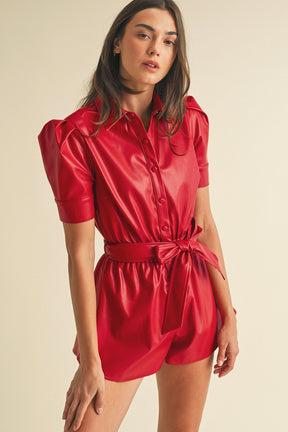 Dream Leather Romper- Red