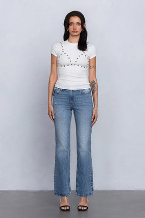 Ribbed Studded Top - White