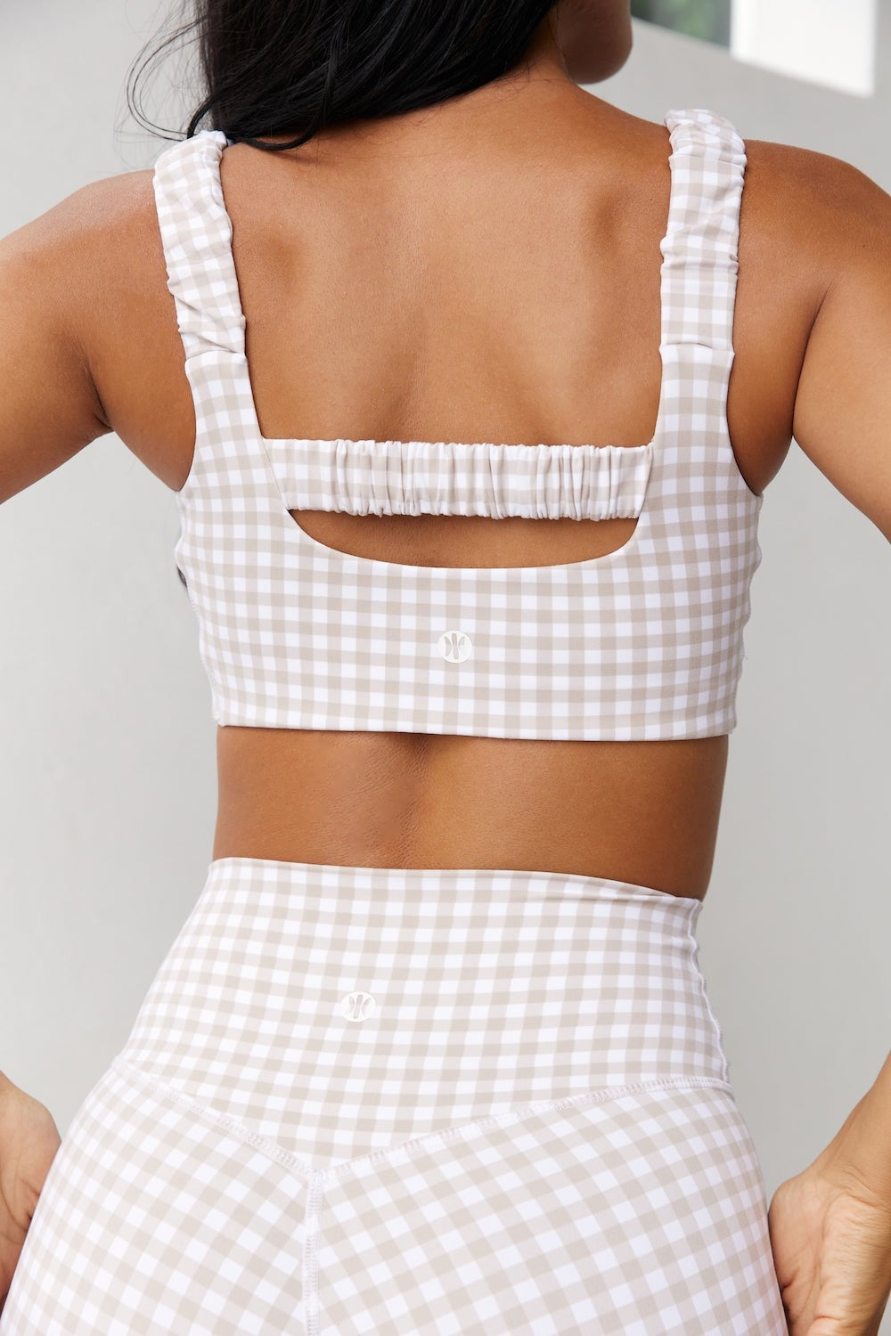 Beige Gingham Biker Shorts