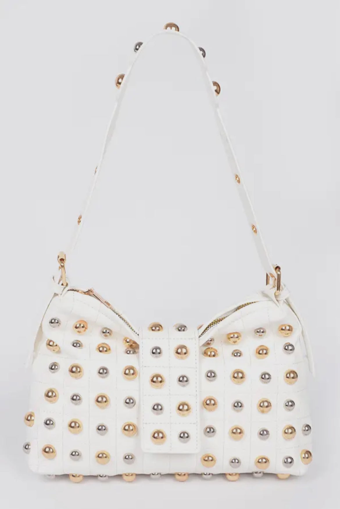 Studded Shoulder Bag- Whitw