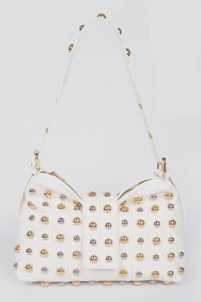 Studded Shoulder Bag- Whitw