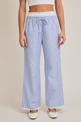 Contrast Waist Long Pants - Blue