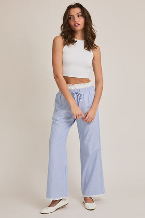 Contrast Waist Long Pants - Blue