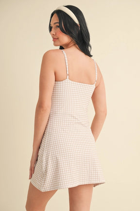 Sweetheart Dress- Beige Gingham