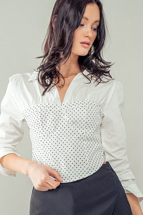 Polka Dot Bustier Top - White