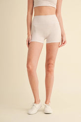 Gingham Biker Shorts- Tan