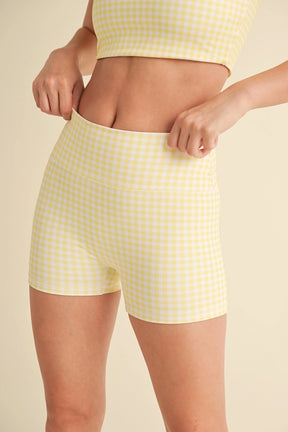 Gingham Biker Shorts- Yellow