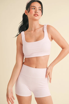 Gingham Work Out Top - Pink