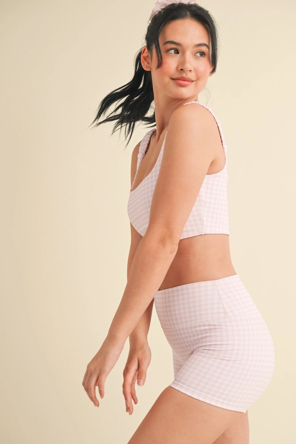 Gingham Work Out Top - Pink