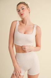 Gingham Work Out Top - Beige