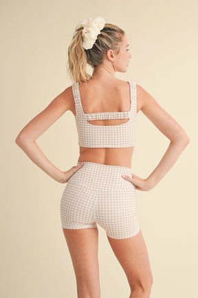 Gingham Work Out Top - Beige