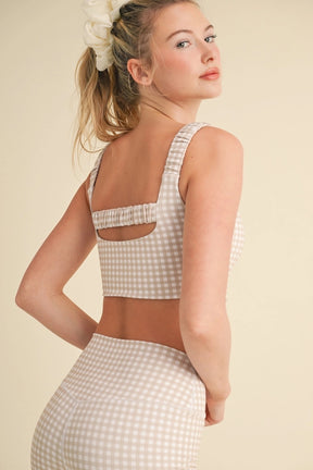 Gingham Work Out Top - Beige