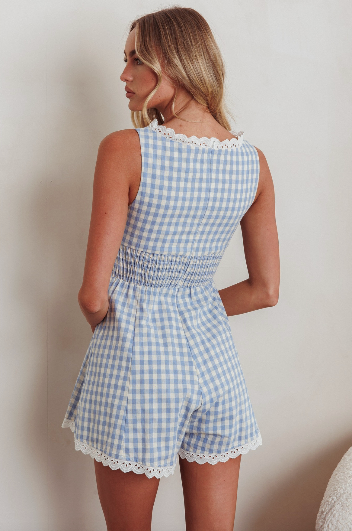 Gingham Romper- Blue