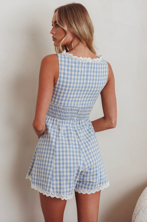 Gingham Romper- Blue