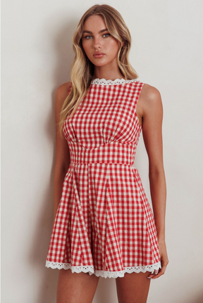 Gingham Romper- Red