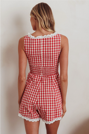 Gingham Romper- Red