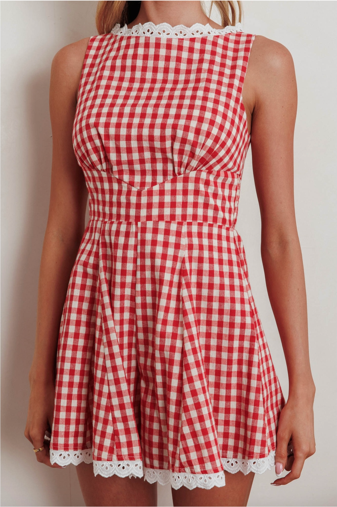 Gingham Romper- Red