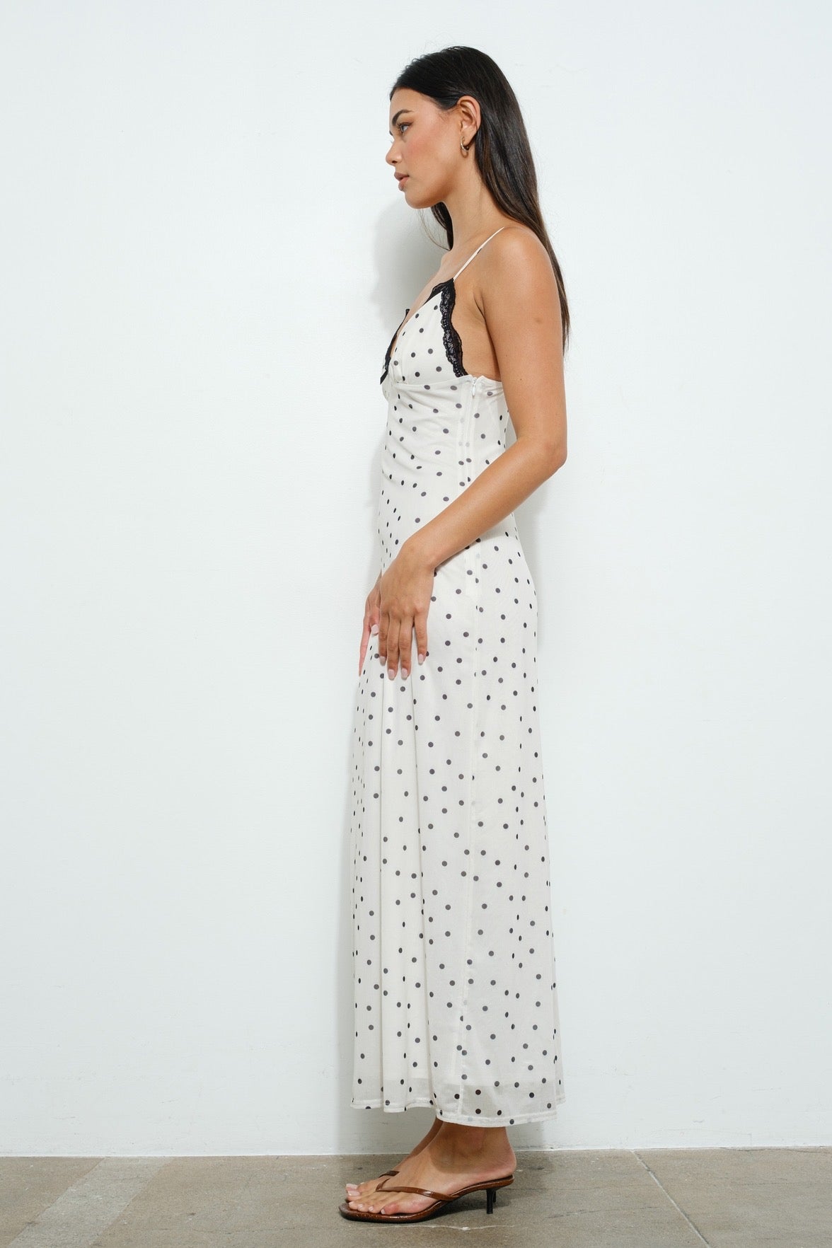 Polka Dot Mesh Maxi Dress