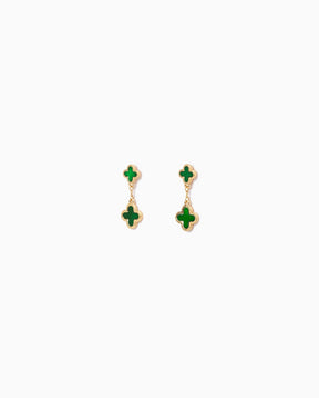 Double Clover Drop Earrings- Green