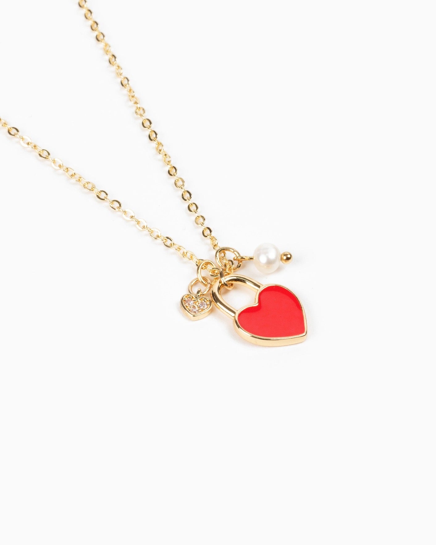 Heart Locket Necklace- Red