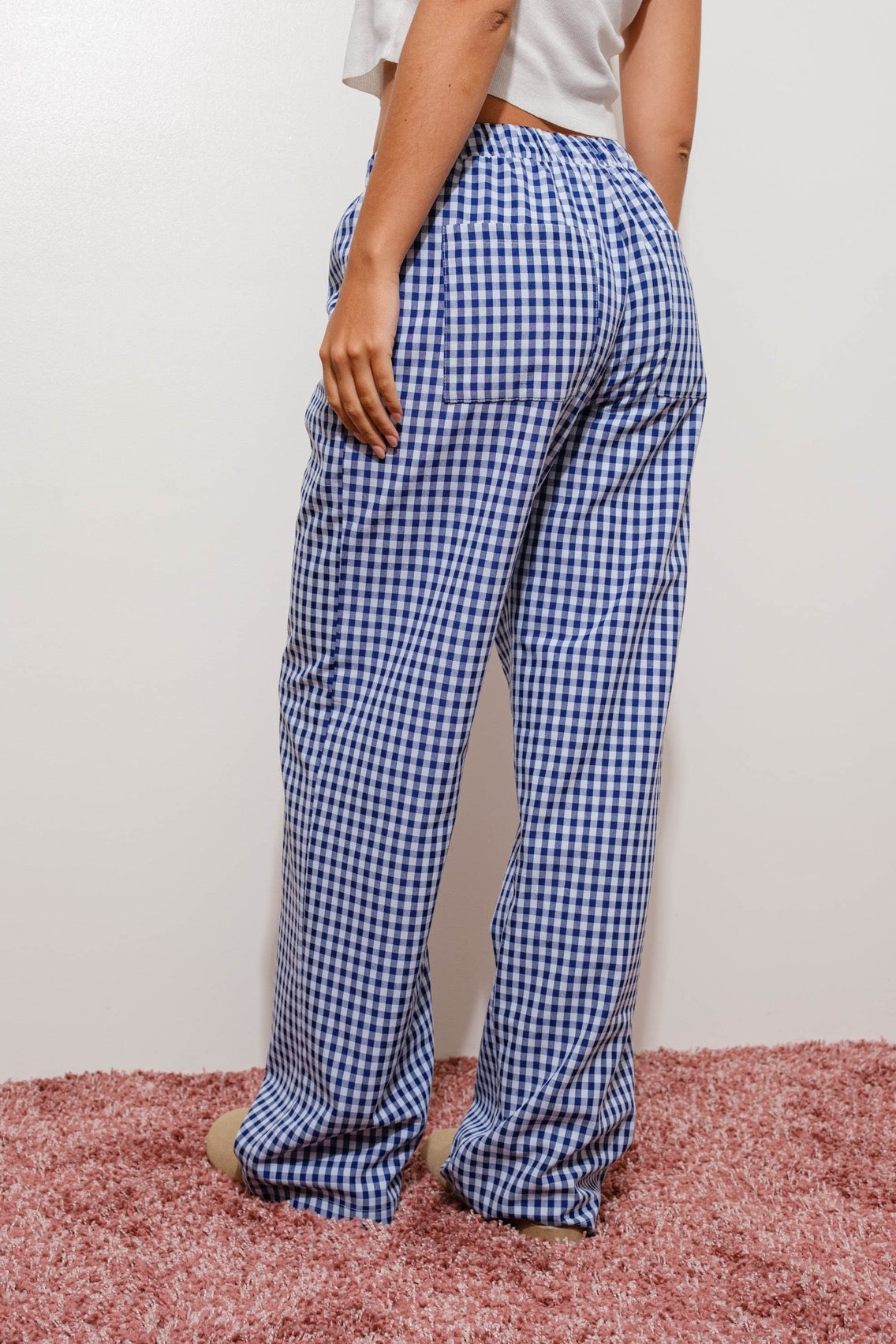 Gingham Relaxed Pants- Dark Blue