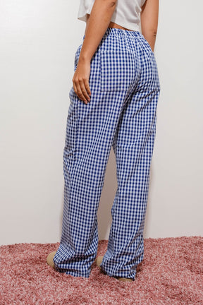 Gingham Relaxed Pants- Dark Blue