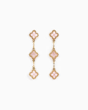 Multi-Bead Clover Drop Earrings - Pink