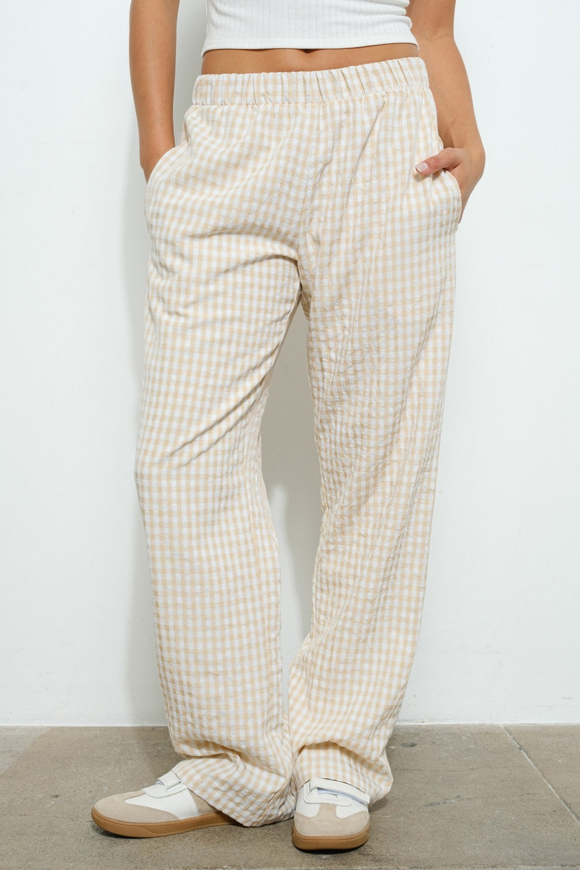 Gingham Relaxed Pants- Oatmeal