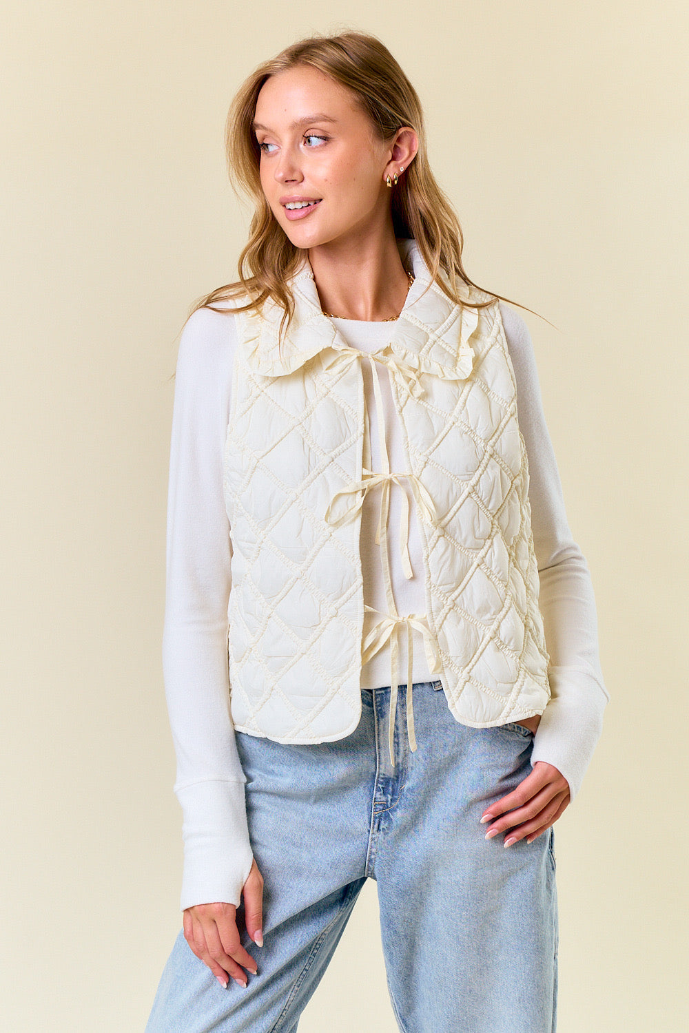 Ruffled Over-Sized Vest- Cream