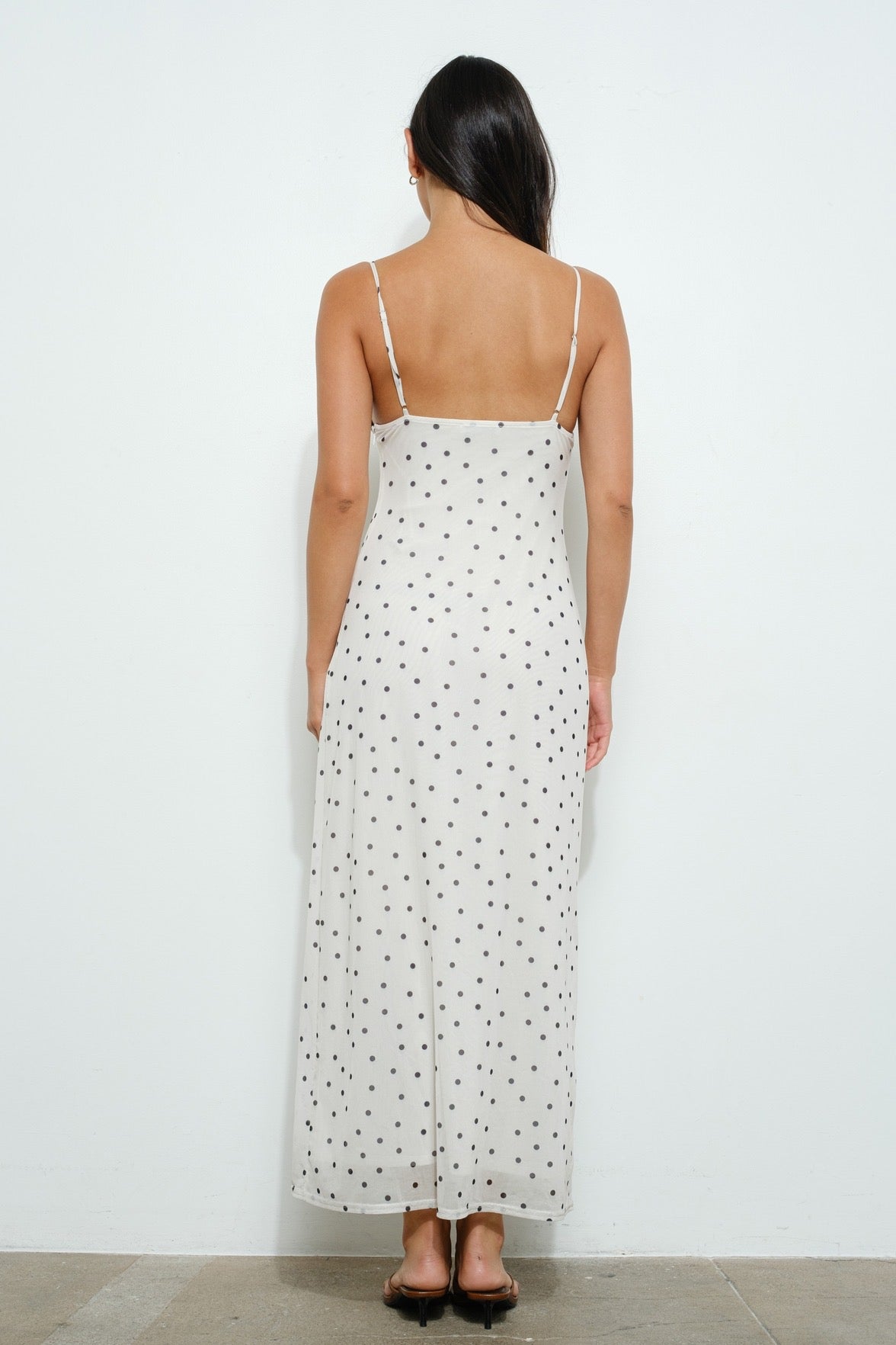 Polka Dot Mesh Maxi Dress