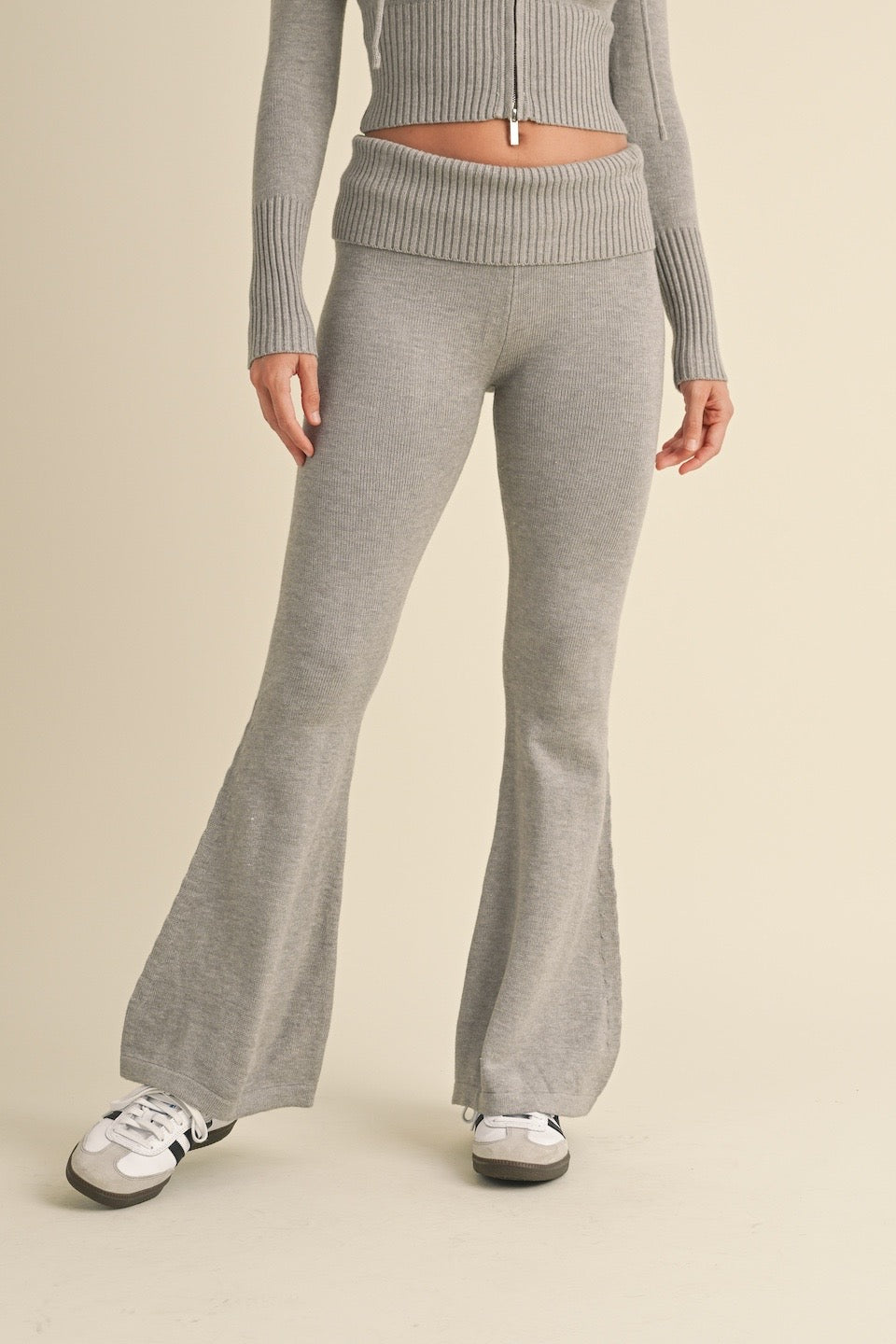 Foldover Flare Pants- Grey