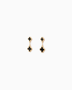 Double Clover Drop Earrings- Black