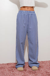 Gingham Relaxed Pants- Dark Blue