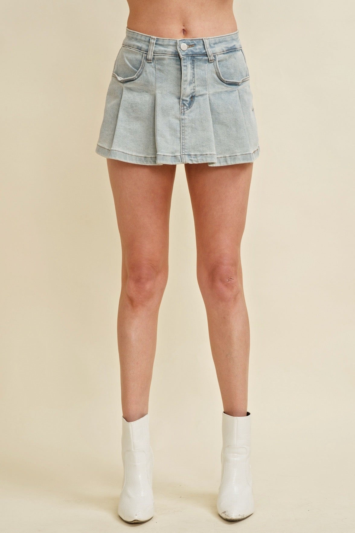 Jean Pleated Mini Skirt