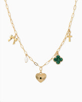 Sunburst Heart Charm Necklace- Green