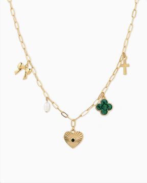 Sunburst Heart Charm Necklace- Green