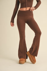 Foldover Flare Pants- Brown