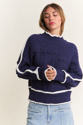 Navy Cable-Knit Sweater