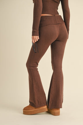 Foldover Flare Pants- Brown