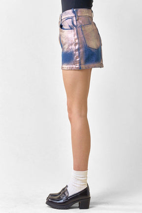 Metallic Denim Mini Skirt