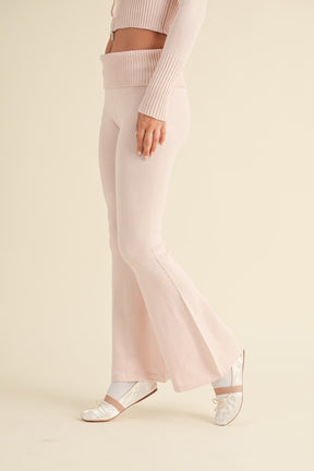 Foldover Flare Pants- Pink