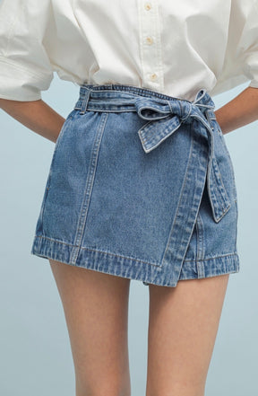 Belted Denim Wrap Skort