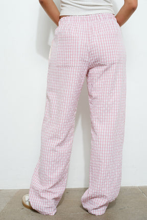 Gingham Relaxed Pants- Pink