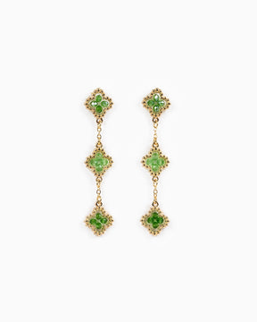 Multi-Bead Clover Drop Earrings - Green