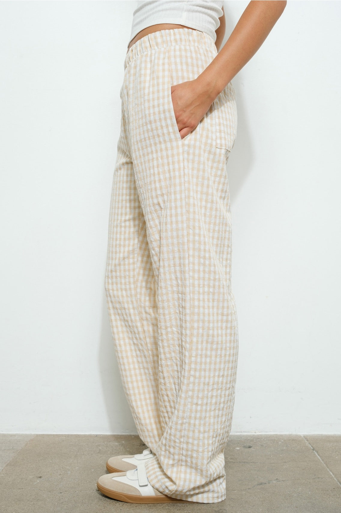 Gingham Relaxed Pants- Oatmeal