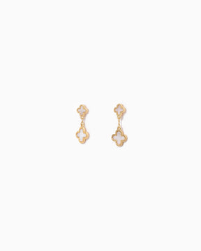 Double Clover Drop Earrings- White