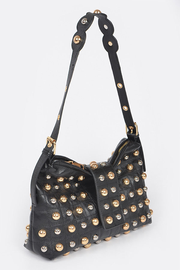 Studded Shoulder Bag- Whitw