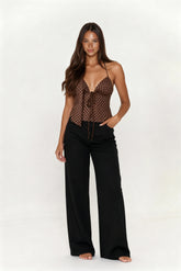 Polka Wrap Top- Brown