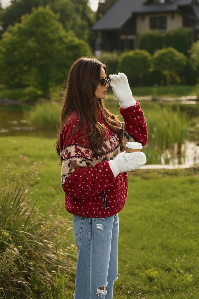 Friendsgiving Sherpa Jacket - Red