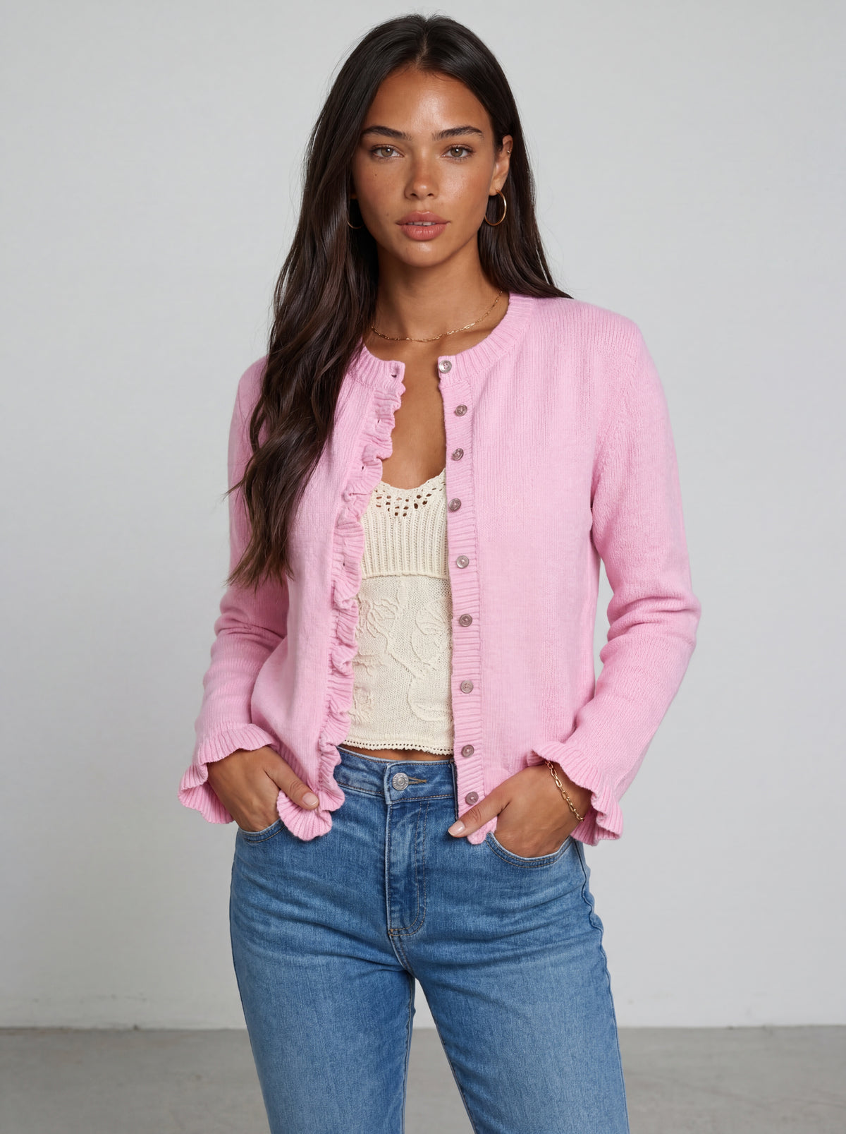Pink Scallop Cardigan